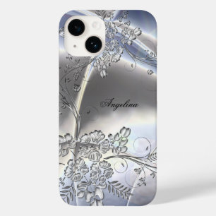 Coque Pour iPhone 14 Élégant look floral métal argenté élégant