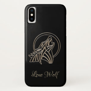Coques Pour iPhone Elégant Loup solitaire de Howling Black Silver Gre