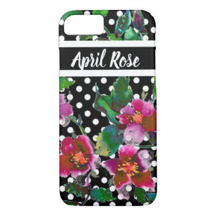 Coque iPhone 7 Élégant magenta rose rétro rose pois