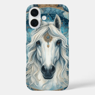 Coque Pour iPhone 16 Elégant Majestic Cheval Blanc Tête Flower Mane