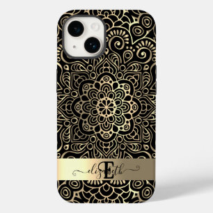 Coque Pour iPhone 14 Élégant Mandala d'or noir élégant