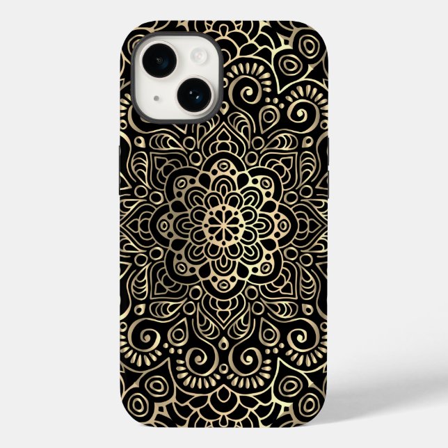 Coques Case-Mate iPhone Élégant Mandala d'or noir élégant (Verso)