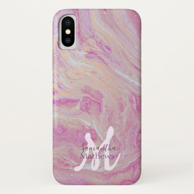 Coques Case-Mate iPhone Élégant marbre Agate rose or monogramme (Dos)