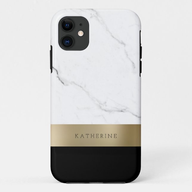 Coques Case-Mate iPhone Elégant marbre blanc doré personnalisé (Dos)