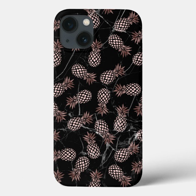 Coques Case-Mate iPhone élégant marbre noir rose or ananas (Verso)