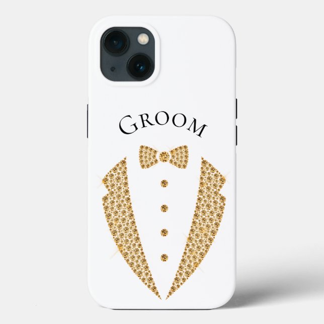 Coques Case-Mate iPhone Elégant Mariage de typographie or Groom Tuxedo (Verso)