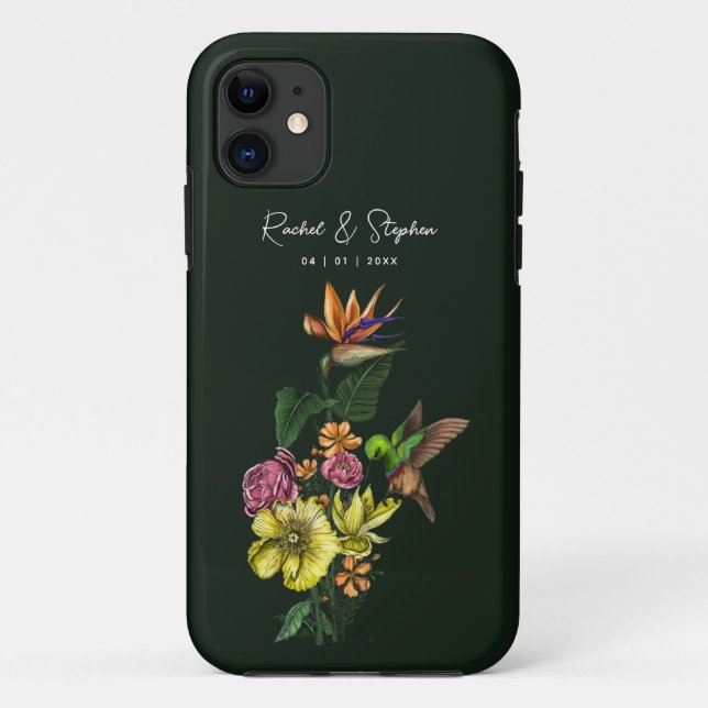 Coques Case-Mate iPhone Élégant Mariage d'été tropical de colibri (Dos)