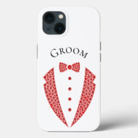 Elégant Mariage Groom Tuxedo Red White Typography
