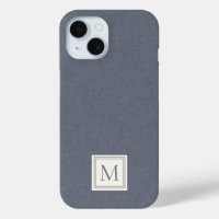 Élégant Minimaliste Bleu Gris Lin Faux Monogramme