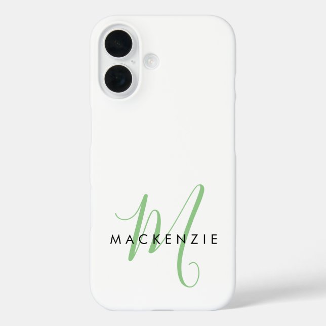 Coques Case-Mate iPhone Elegant Modern White Green Script Monogram (Verso)