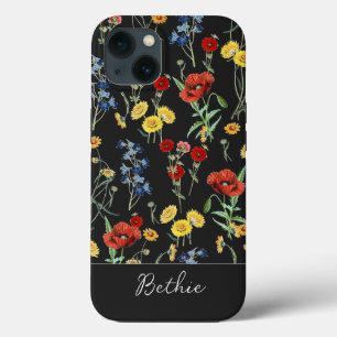 Case-Mate iPhone Case Élégant Moderne Cute Fleurs sauvages Nom Noir