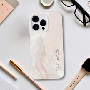 Coque Pour Pour iPhone 14 Pro Max Élégant Moderne Marbre Perle Rose Gold Avec Nom