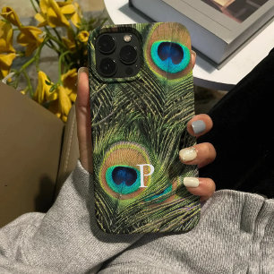 Coque iPhone 15 Pro Max Élégant moderne Peacock Feather Monogramme Télépho