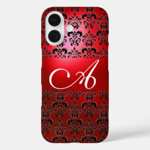 COQUE POUR iPhone 16 ÉLÉGANT MONOGRAM DE DOMMASQUES NOIR ROUGE