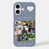 Élégant monogramme 9 photo collage bleu