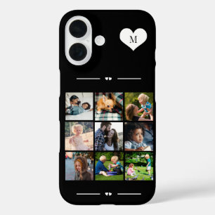 Coque Pour iPhone 16 Élégant monogramme 9 photo collage noir