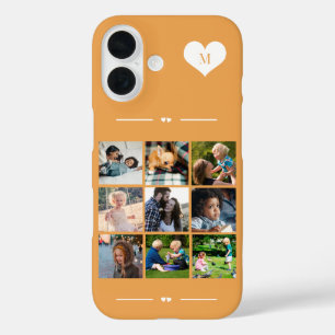 Coque Pour iPhone 16 Élégant monogramme 9 photo collage orange