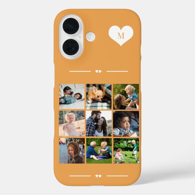 Coques Case-Mate iPhone Élégant monogramme 9 photo collage orange (Verso)