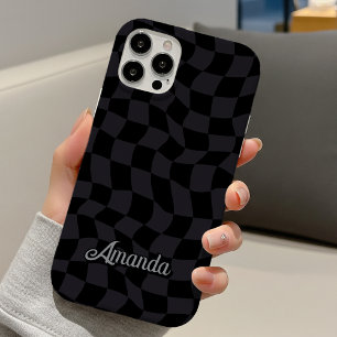 Coque Pour iPhone 16 Élégant monogramme à carreaux gris noir