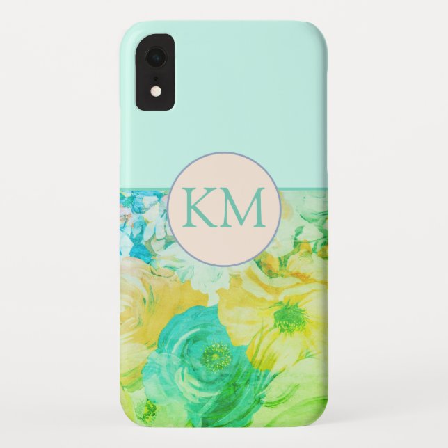 Coques Case-Mate iPhone Élégant Monogramme Avec Painé Printemps Vert Flora (Dos)