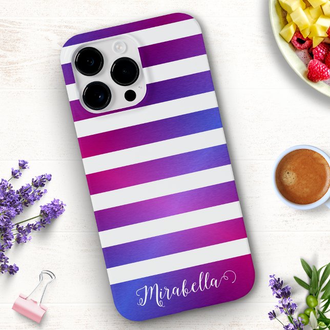 Coques Case-Mate iPhone Élégant Monogramme Bleu violet rose Blancs (Créateur téléchargé)