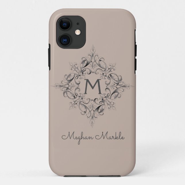 Coques Case-Mate iPhone Élégant Monogramme classique neutre sable Coque-Ma (Dos)