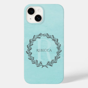 Coque Pour iPhone 14 Élégant monogramme de couronne   TURQUOISE