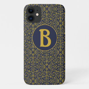 Case-Mate iPhone Case Élégant Monogramme de Filigree Bleu & Or