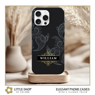 Coque Pour iPhone 15 Élégant Monogramme de marguerite en or noir