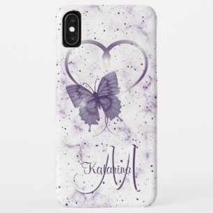 Case-Mate iPhone Case Élégant monogramme de papillon mauve, de coeur e