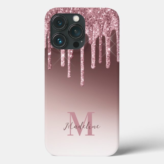 Coques Case-Mate iPhone Élégant Monogramme de Parties scintillant rose pâl (Verso)