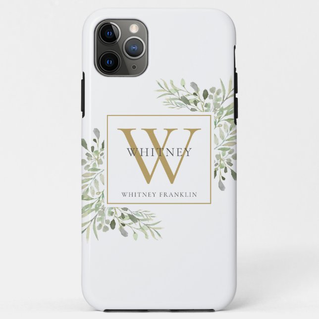 Coques Case-Mate iPhone Élégant monogramme de verdure doré stylé (Dos)