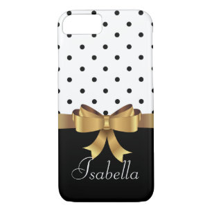 Coque Case-Mate Pour iPhone Élégant monogramme d'or noir blanc pois