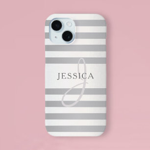 Coque Pour iPhone 15 Élégant Monogramme Faux Gris Argent Gris Gris