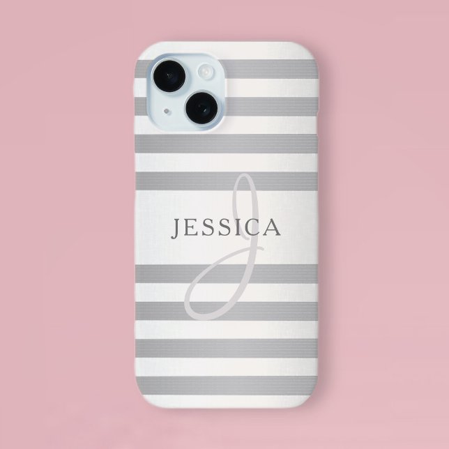 Coques Case-Mate iPhone Élégant Monogramme Faux Gris Argent Gris Gris (Créateur téléchargé)