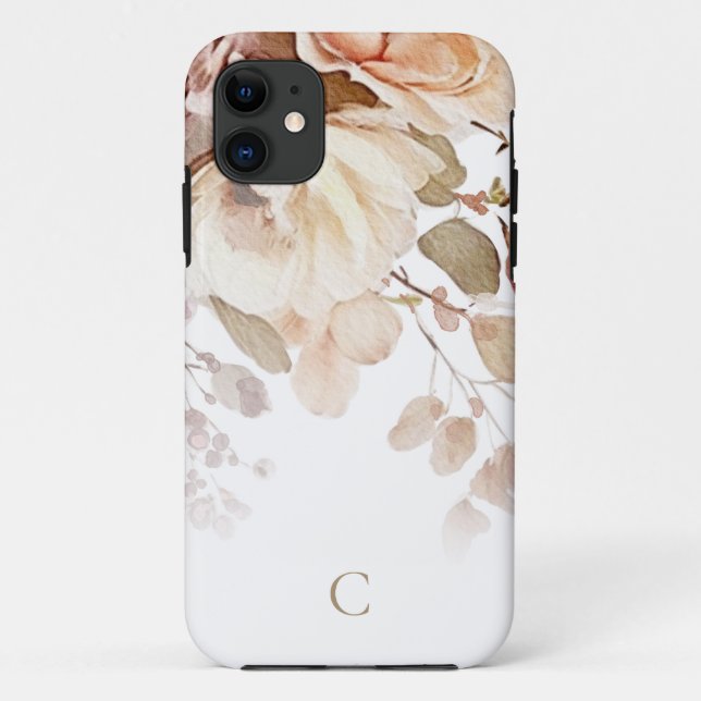 Coques Case-Mate iPhone Élégant monogramme floral aquarelle (Dos)