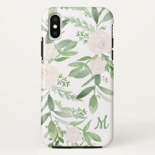 Case-Mate iPhone Case Élégant Monogramme floral blanc et vert