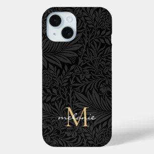 Coque Pour iPhone 15 Élégant Monogramme Floral Noir
