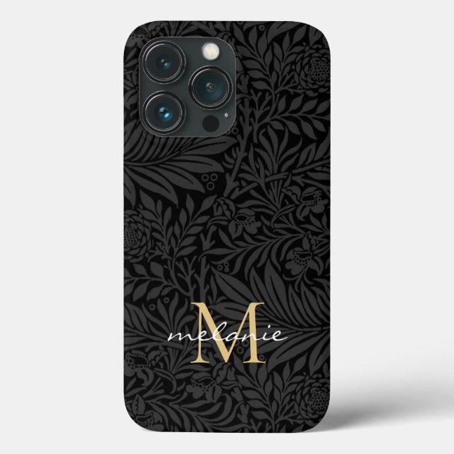 Coques Case-Mate iPhone Élégant Monogramme Floral Or Noir (Verso)