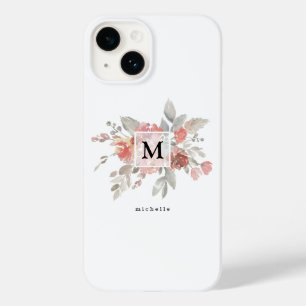 Coque Pour iPhone 14 Élégant Monogramme floral rose pâle