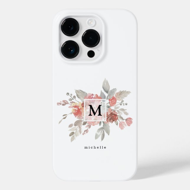 Coques Case-Mate iPhone Élégant Monogramme floral rose pâle (Verso)