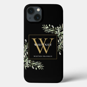 Case-Mate iPhone Case Élégant Monogramme Moderne en Or sur Fond Noir ave