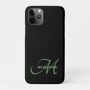 Case-Mate iPhone Case Élégant Monogramme moderne noir vert Script