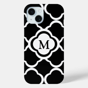 Coque Pour iPhone 15 Élégant Monogramme Motif noir et blanc