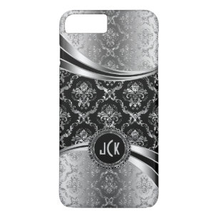 Coque Case-Mate Pour iPhone Élégant monogramme noir & argent Damas florales