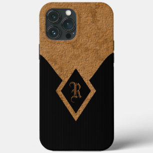 iPhone 13 Pro Max Case Élégant Monogramme noir et Arrière - plan tan élég