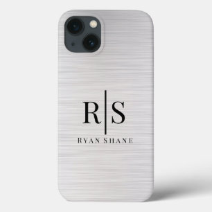 Case-Mate iPhone Case Élégant Monogramme noir & Nom, Argent brossé