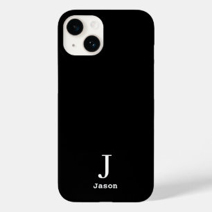 Coque Pour iPhone 14 Élégant Monogramme Nom initial Noir personnalisé