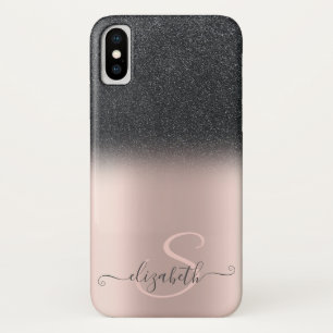 Case-Mate iPhone Case Élégant monogramme ombré pailleté noir rose doré