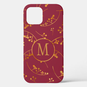 Case-Mate iPhone Case Élégant monogramme or baies marsala rose motif